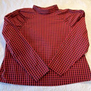 H&M Black and Red Gingham Women's Blouse‎ with Puffy Shoulder Detail Size L